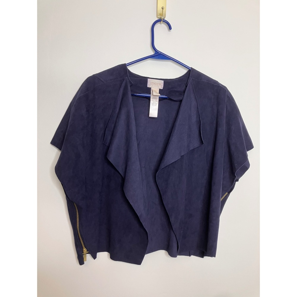 Chico's Faux Suede Vest Women 00 Navy Blue Excellent Zip Detail Open Front